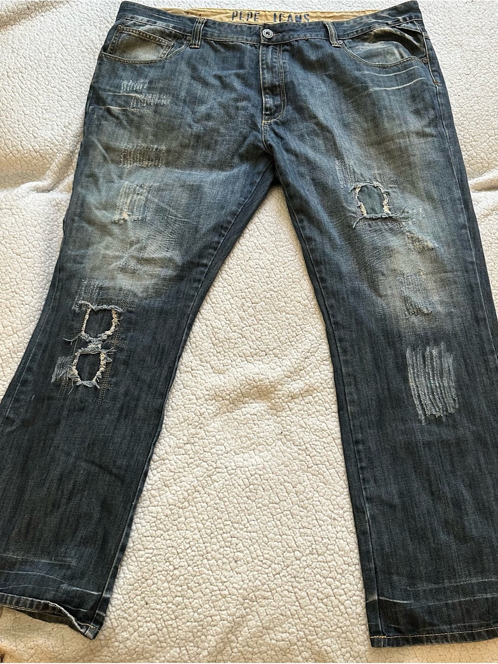 Pepe Jeans Men's Distressed Dark Blue Bootcut Jeans